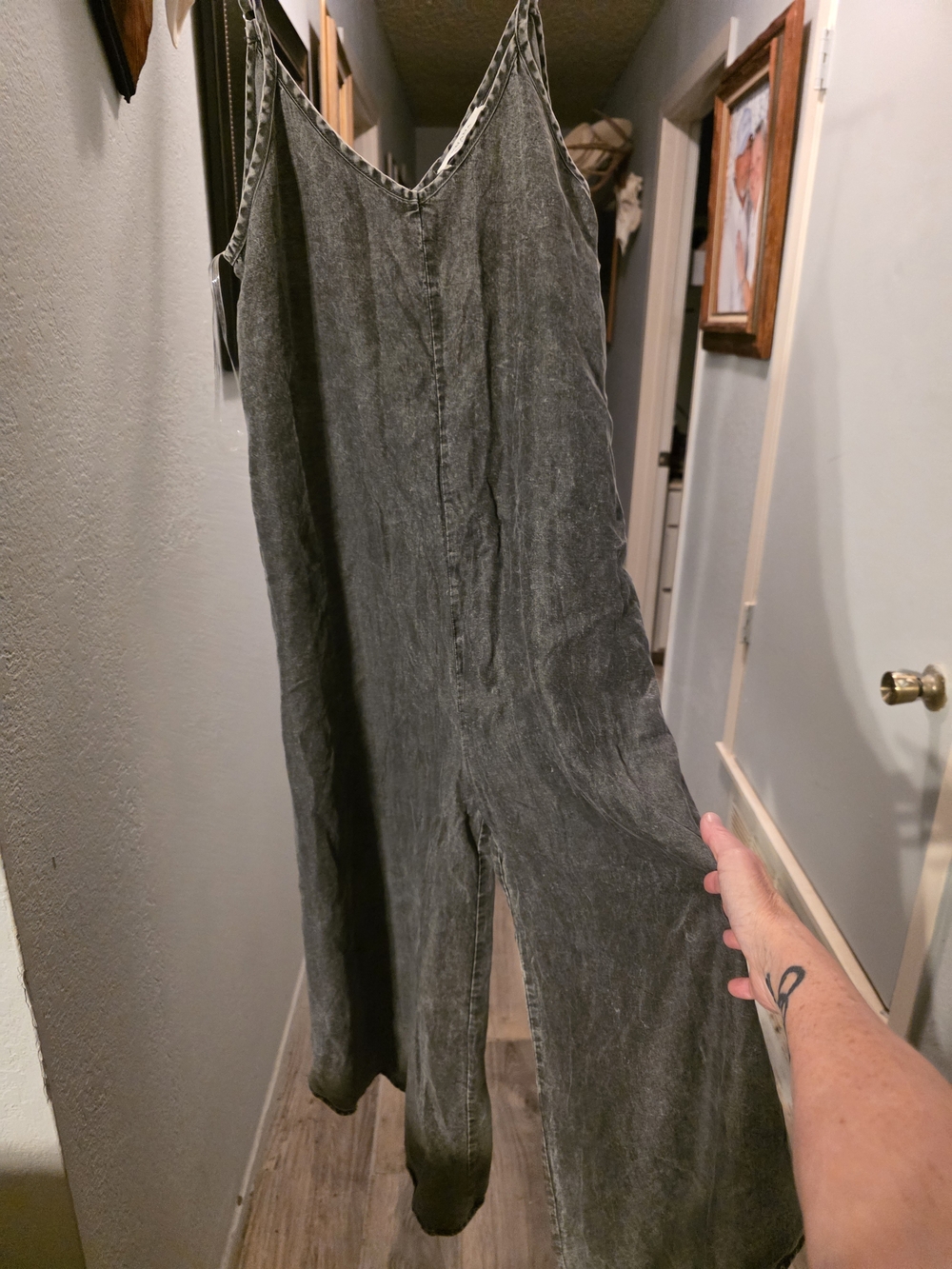 Zenana Outfitters Washed Charcoal Gray Jumpsuit